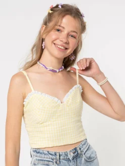 Minga London Clothing Maisie Yellow Gingham Frill Corset Top