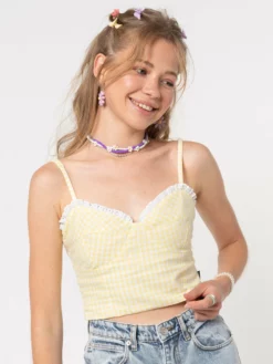 Minga London Clothing Maisie Yellow Gingham Frill Corset Top