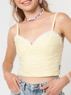 Minga London Clothing Maisie Yellow Gingham Frill Corset Top